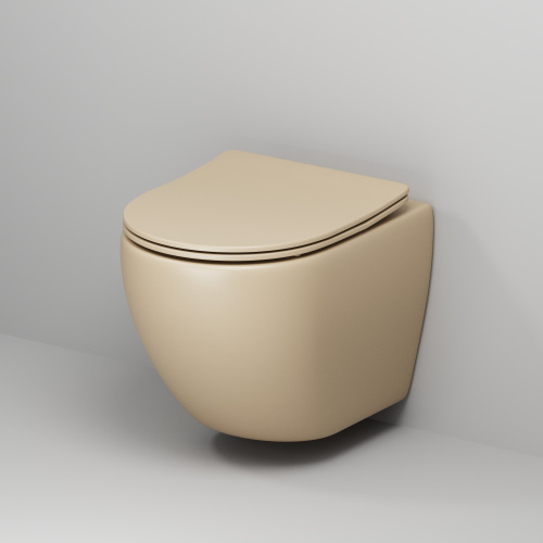 Унитаз подвесной Grossman Санфаянс GR-4455BEMS бежевый матовый с сиденьем микролифт безободковый каскадный смыв - фото 2