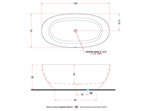 Ванна из искусственного камня Gruppo Treesse VERA V065BL 150х72 отдельностоящая овальная - фото 3