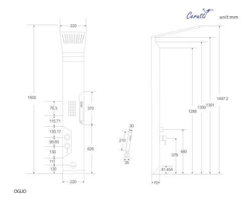 Душевая панель Cerutti SPA CT8987 прямоугольная настенная - фото 3