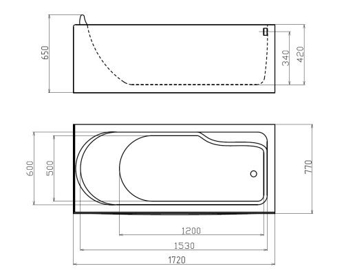 Ванна акриловая гидромассажная Gemy G9006-1.7 B R 172х77 пристенная прямоугольная с каркасом - фото 5