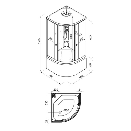 Душевая кабина Тритон Лайт Щ0000061838 90х90 четверть круга с крышей ориентация универсальная - фото 3