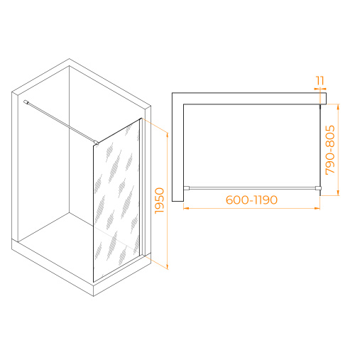 Душевая перегородка RGW Walk In 35100208-24 80х195 стекло матовое профиль черный - фото 3