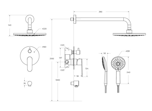 Душевая система Cezares STYLUS STYLUS-DSET-NOP встраиваемая цвет черный матовый - фото 4