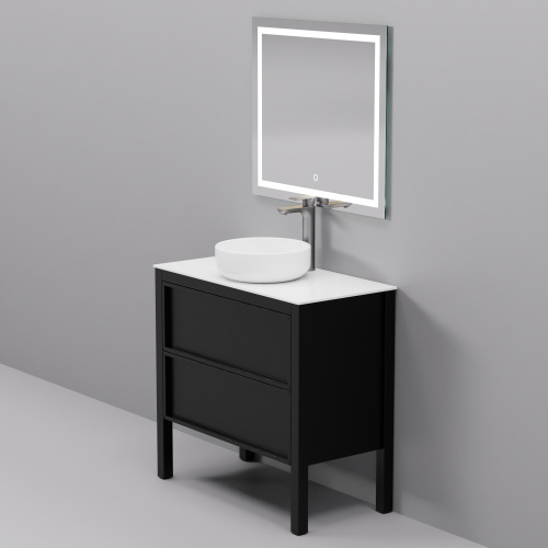 Тумба с раковиной+зеркало Art Decco Elisa (Элиса) AES09F78S3MF 90x45x85 напольная цвет черный дуб - фото 3