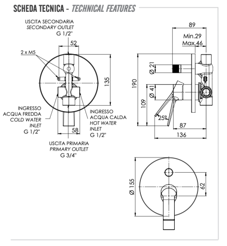 Смеситель для душа Remer Slash & Dot SL09HNO встраиваемый в стену черный - фото 2