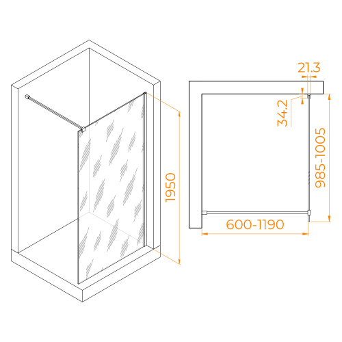 Душевая перегородка RGW Walk In 351000110-11 100х195 стекло прозрачное профиль хром глянцевый - фото 2