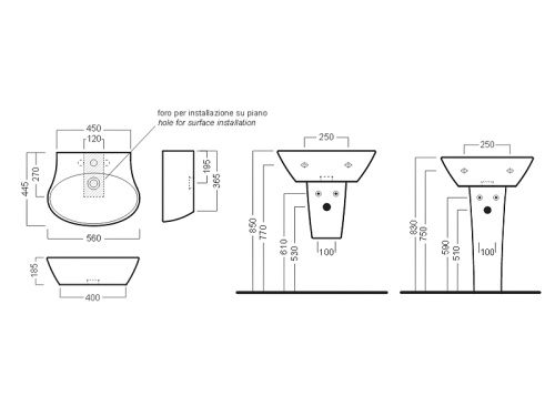Раковина из санфаянса Hatria NIDO Y0TT01 56х45 подвесная цвет белый 1 отверстие под смеситель - фото 3