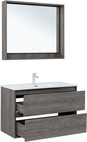 Тумба под раковину Aquanet Милан 00336375 100х45х64 подвесная цвет темное дерево - фото 5