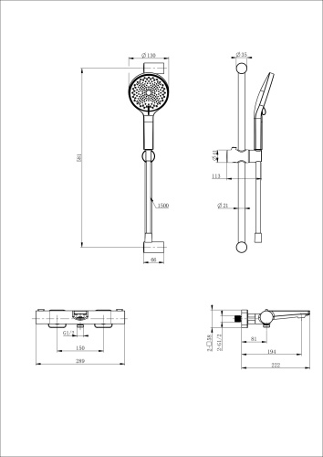 Душевой гарнитур со смесителем Wonzon & Woghand WW-C2021-A-BGG настенный графит - фото 2