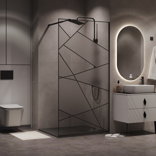 Душевая перегородка Niagara Nova NG-680-12BLACK 120х195 стекло прозрачное с рисунком профиль черный матовый - фото 2