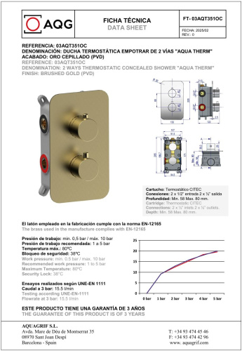 Душевая система AQG Aqua 19AQTER24609 встраиваемая цвет золото матовое - фото 2
