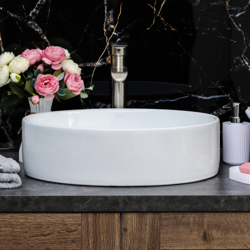 Раковина из сантехнического фарфора Melana 7151-805 50х36 накладная цвет белый без отверстий под смеситель - фото 4