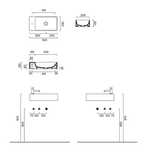 Раковина керамическая Catalano Premium 50 см 220520001 подвесная цвет белый без отверстий под смеситель - фото 2