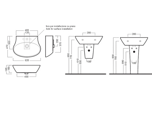 Раковина из санфаянса Hatria NIDO Y0R401 62х47 подвесная цвет белый 1 отверстие под смеситель - фото 3