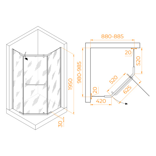 Душевой уголок RGW Passage 35089190-14 90х100 стекло прозрачное профиль черный без поддона - фото 2