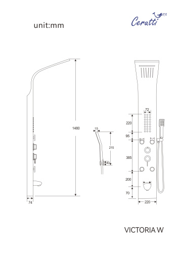 Душевая панель Cerutti SPA CT9979 прямоугольная настенная - фото 3