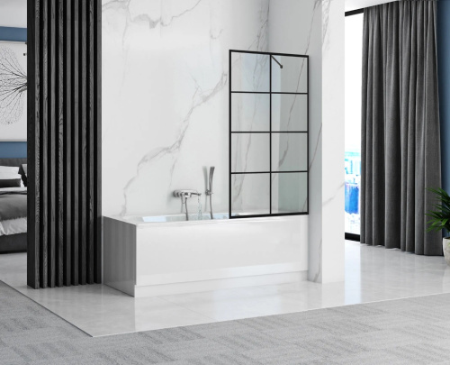 Душевая шторка на ванну Cerutti SPA MUZA F80 80х195 стекло прозрачное с рисунком профиль черный ориентация универсальная - фото 3