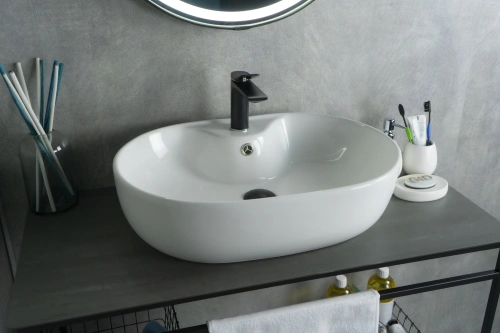 Раковина керамическая Gid Lago 51127 60х40 накладная цвет белый 1 отверстие под смеситель - фото 2