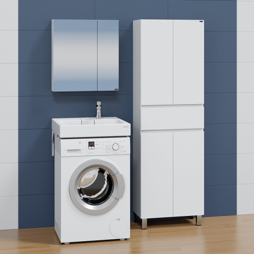 Раковина из искусственного камня СанТа Венера 900162 60х60 над стиральной машиной цвет белый 1 отверстие под смеситель - фото 5