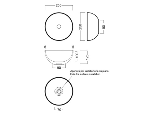 Раковина из санфаянса Hatria HAPPY HOUR Y5A501 25х25 подвесная цвет белый без отверстий под смеситель - фото 3