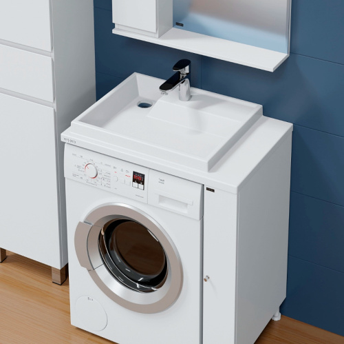 Раковина из искусственного камня СанТа Юпитер 900137 75х50 над стиральной машиной цвет белый 1 отверстие под смеситель - фото 4