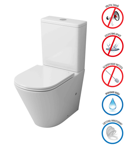 Унитаз напольный с бачком Grossman Торнадо GR-4450SQ белый глянцевый с сиденьем микролифт безободковый смыв торнадо - фото 2
