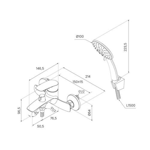 Смеситель для ванны Milardo Rora RORBL00M02 настенный черный - фото 5