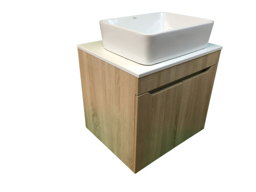 Тумба с раковиной Sintesi STL.W7021_SIN-LVB-APP-401 60х55х50 подвесная цвет белый/коричневый - фото 2