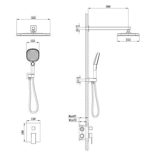 Душевая система Veconi AVELLA AV-410-G-C4 встраиваемая в стену - фото 3