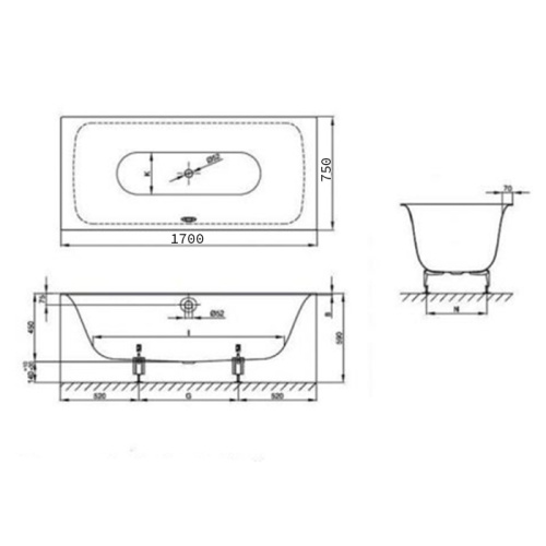 Ванна стальная Bette BetteLux 3440-000 PLUS 170х75 встраиваемая прямоугольная без ножек - фото 2