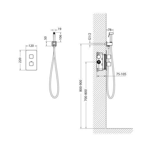 Смеситель с гигиеническим душем Timo Petruma 5089/03SM встраиваемый в стену черный матовый - фото 2