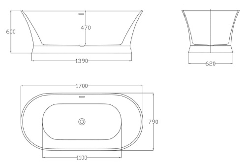 Ванна акриловая BelBagno BB402-1700-790 170х79 отдельностоящая овальная с ножками - фото 3