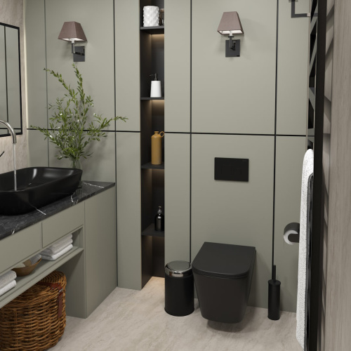 Унитаз подвесной Teymi Helmi T40302MB черный с сиденьем микролифт безободковый каскадный смыв - фото 4