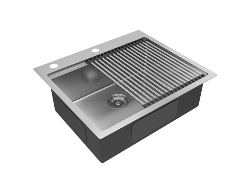 Кухонная мойка Paulmark PM705951-GM+R405-GM 59х51 цвет вороненая сталь