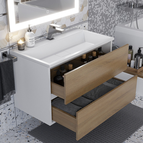 Раковина из литьевого мрамора Uperwood Barsa 293020530 80х45 полувстраиваемая цвет белый - фото 3