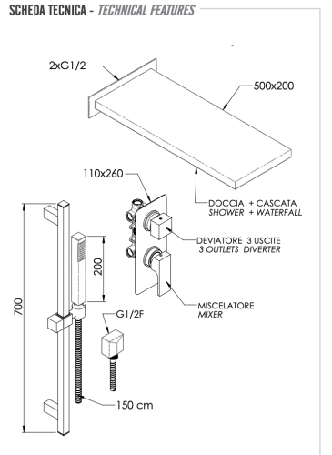 Душевая система Remer Absolute AU93S01SSCA встраиваемая в стену - фото 2