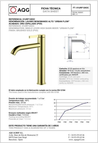 Смеситель для раковины AQG Urban Flow 01URF120OC на столешницу золото - фото 2