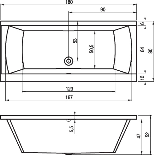 Ванна акриловая Riho JULIA B025001005 180х80 пристенная прямоугольная без ножек - фото 2