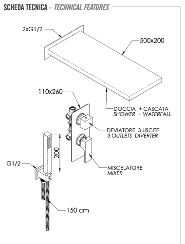 Душевая система Remer Absolute AU93S02SSCA встраиваемая в стену - фото 2