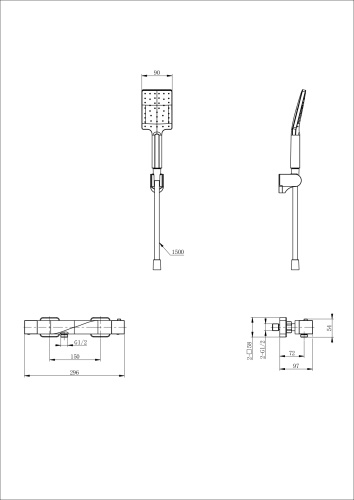 Смеситель для душа Wonzon & Woghand WW-B2025-A-BGG настенный графит с термостатом - фото 2