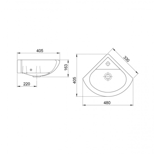 Раковина из сантехнического фарфора Santeri Радиан 131309S0010B0 41х48 подвесная цвет белый 1 отверстие под смеситель - фото 3