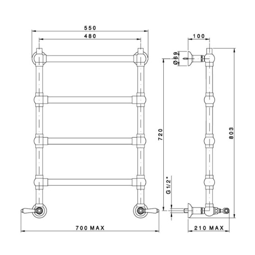 Полотенцесушитель Nicolazzi El Capitan 5528CLNEM69 55х80 водяной черный матовый - фото 2