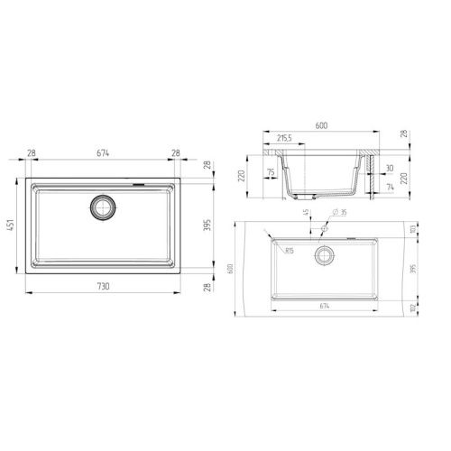Кухонная мойка Grandex Aqua 500305 73х45 цвет черный металлик поверхность матовая - фото 3