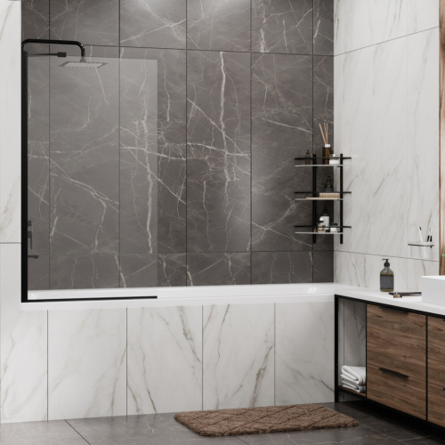 Душевая шторка на ванну Wasserkraft Berkel 48P 48P01-80 BLACK Fixed 80х140 стекло прозрачное профиль черный ориентация универсальная - фото 2