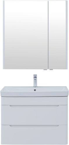 Комплект мебели: тумба с раковиной 80x46x62 + зеркало-шкаф Aquanet София 00274199 подвесной цвет белый - фото 2