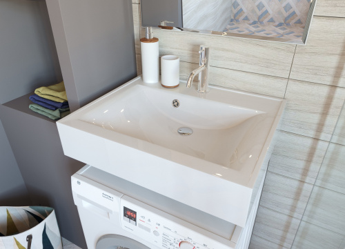 Раковина из литьевого мрамора Эстет Комфорт ФР-00014940 59х50 над стиральной машиной цвет белый 1 отверстие под смеситель - фото 4