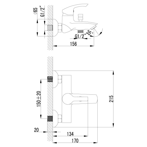 Смеситель для ванны LeMark Plus Strike LM1102C настенный хром - фото 2