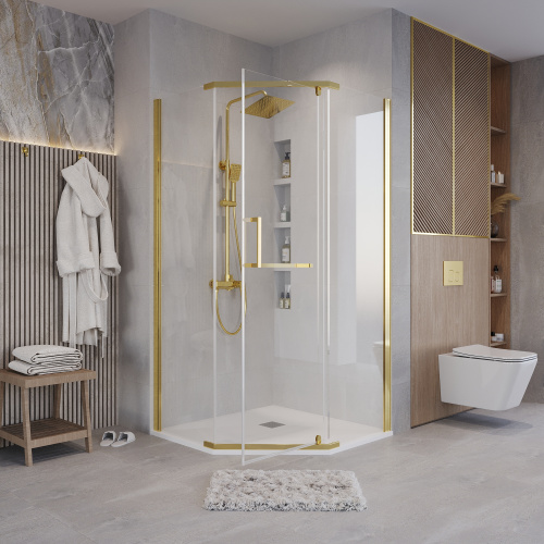 Душевой уголок Grossman Pragma 302.K33.03.1010.32.00 100х100 стекло прозрачное профиль золото матовое без поддона - фото 5