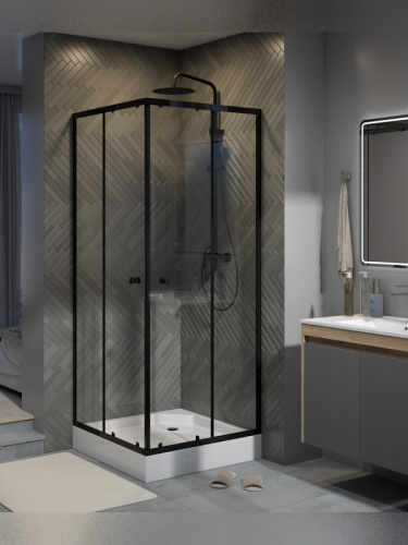 Душевой уголок Teymi Helmi T00602 80х80 стекло прозрачное профиль черный с поддоном - фото 3