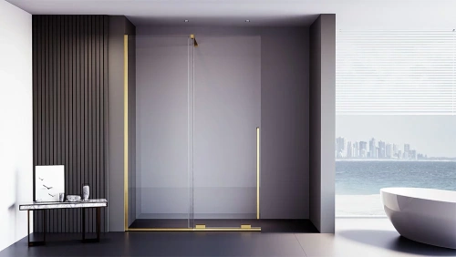 Душевая перегородка Veconi Premium Trento PTDW-50G-100-01-C4 100х200 стекло прозрачное профиль золото брашированное